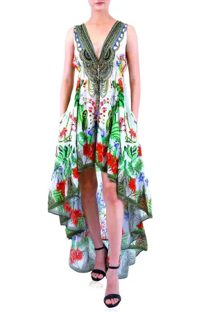 Green High Low V Neck Maxi Dress