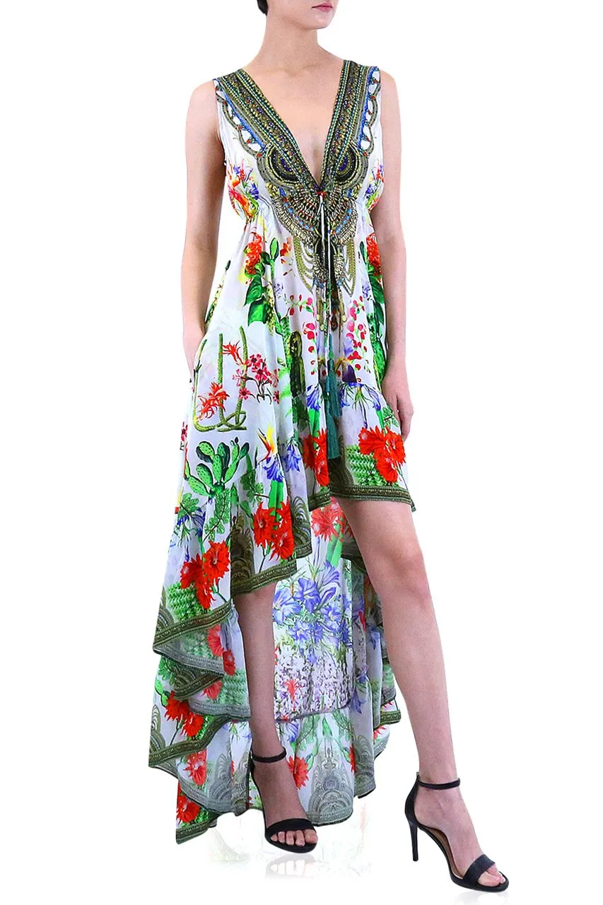 Green High Low V Neck Maxi Dress