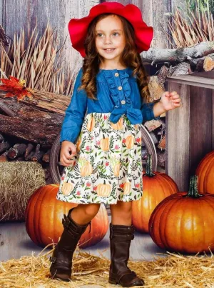 Happy Harvest Chambray Bodice Pumpkin Dress