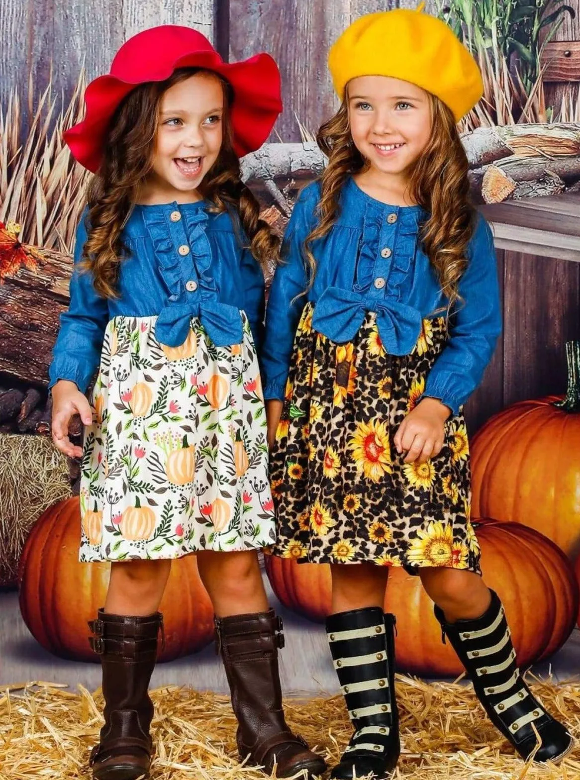 Happy Harvest Chambray Bodice Pumpkin Dress