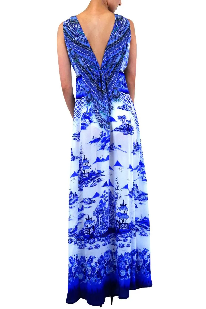 High Low Blue Maxi Dresses For Women