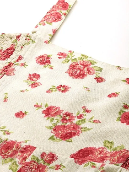 Indian Shoulder Strap Flared Floral Printed Midi Dress