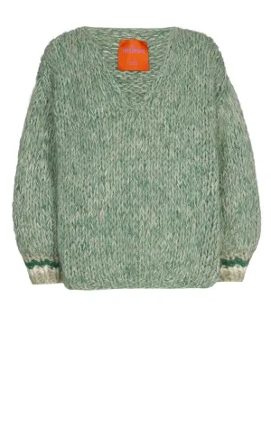 Les Tricots d'Or Green V Neck Pullover