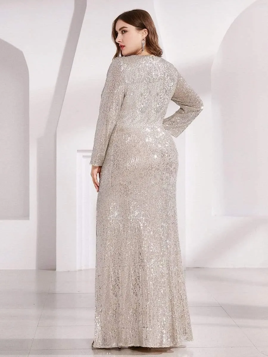 Lois | Shiny V Neck Sequin Long Sleeves Evening Dress