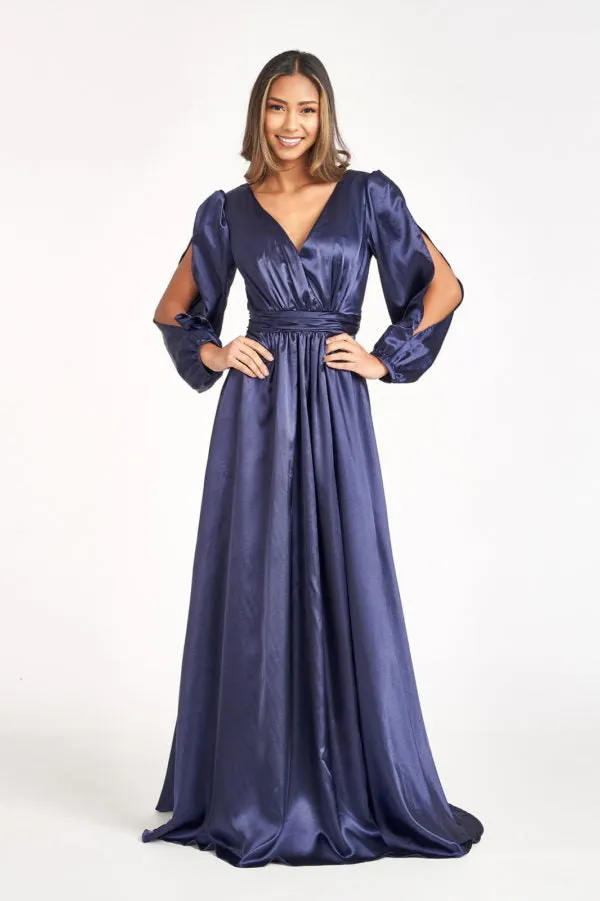 Long Sleeve Shiny Satin Gown by Elizabeth K GL1990