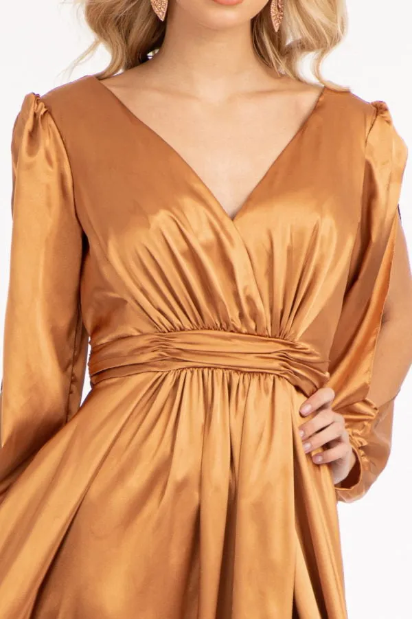 Long Sleeve Shiny Satin Gown by Elizabeth K GL1990