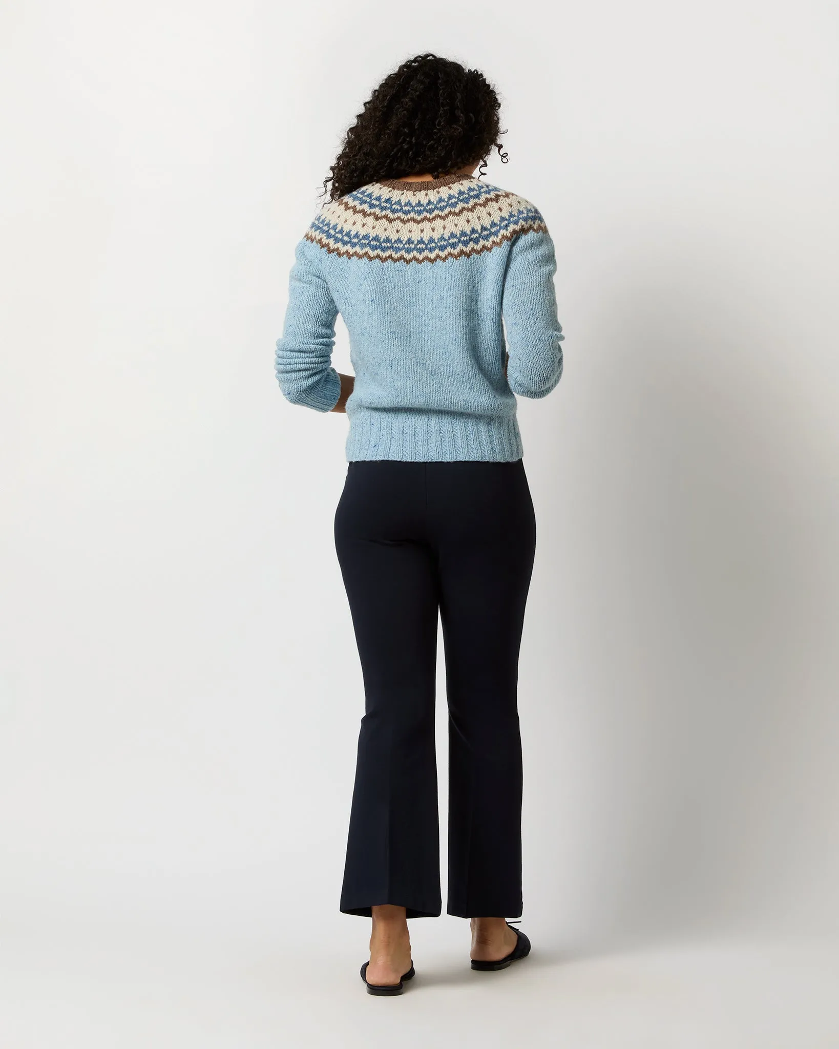 Marge Fair Isle Cardigan in Blue/Brown/Ivory Wool Blend