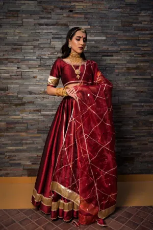 Maroon Taffeta Silk Lehenga Set with Dupatta