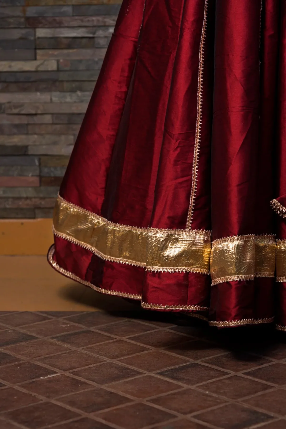 Maroon Taffeta Silk Lehenga Set with Dupatta