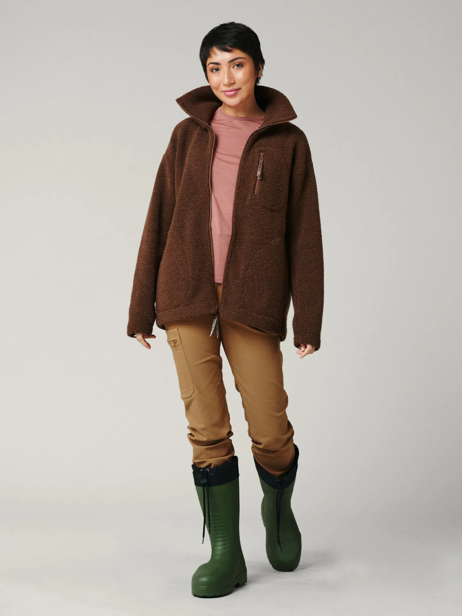 Minna Minimalist Wool Fleece Jacket Brown