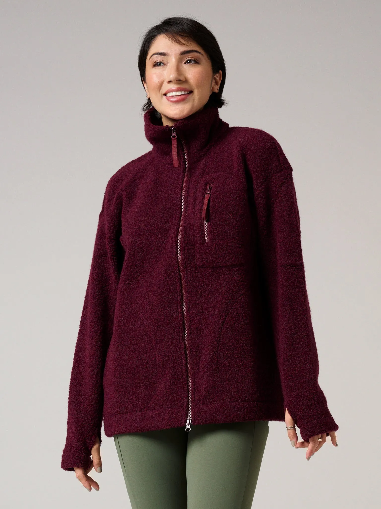 Minna Minimalist Wool Fleece Jacket Burgundy