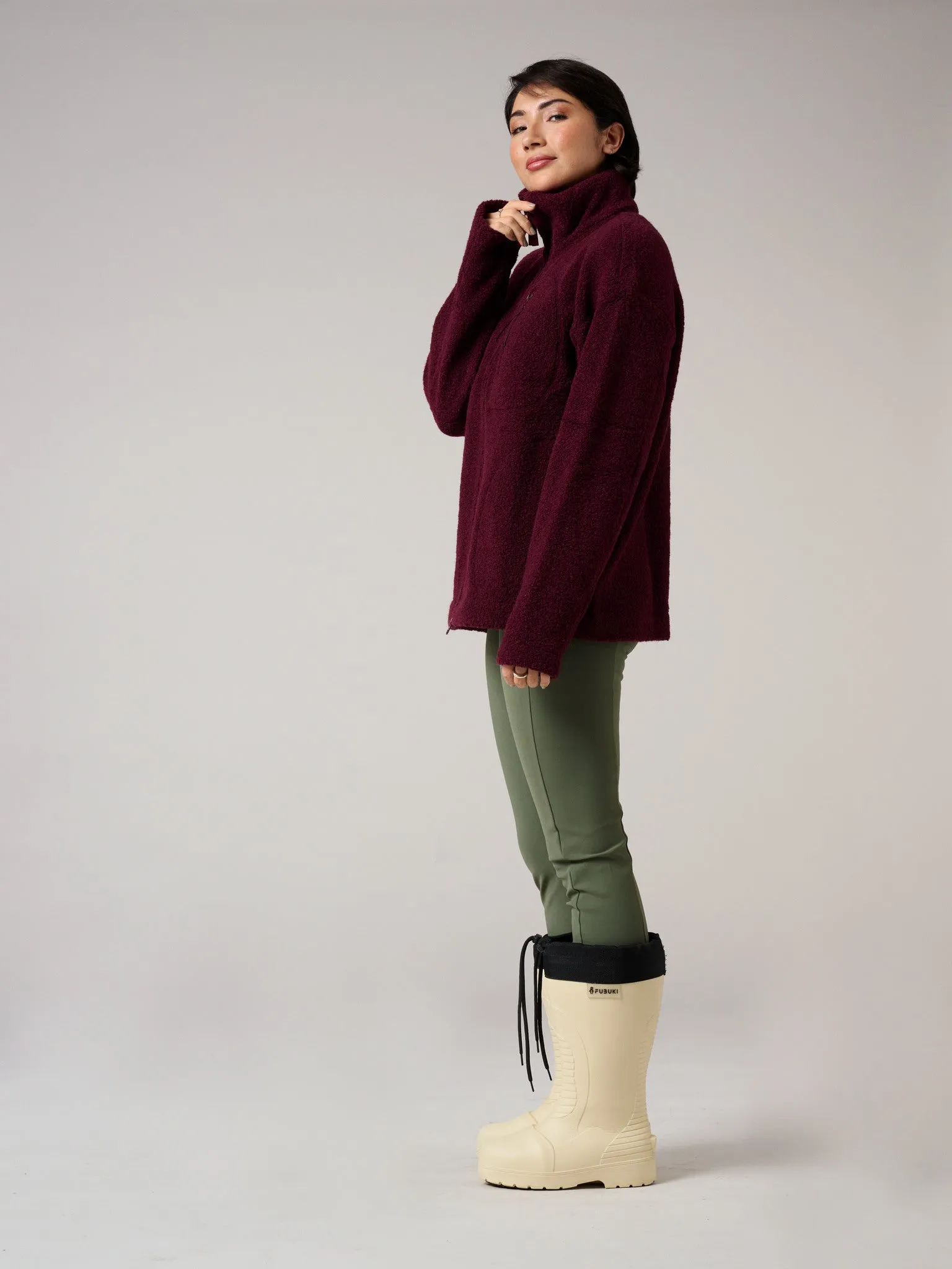 Minna Minimalist Wool Fleece Jacket Burgundy