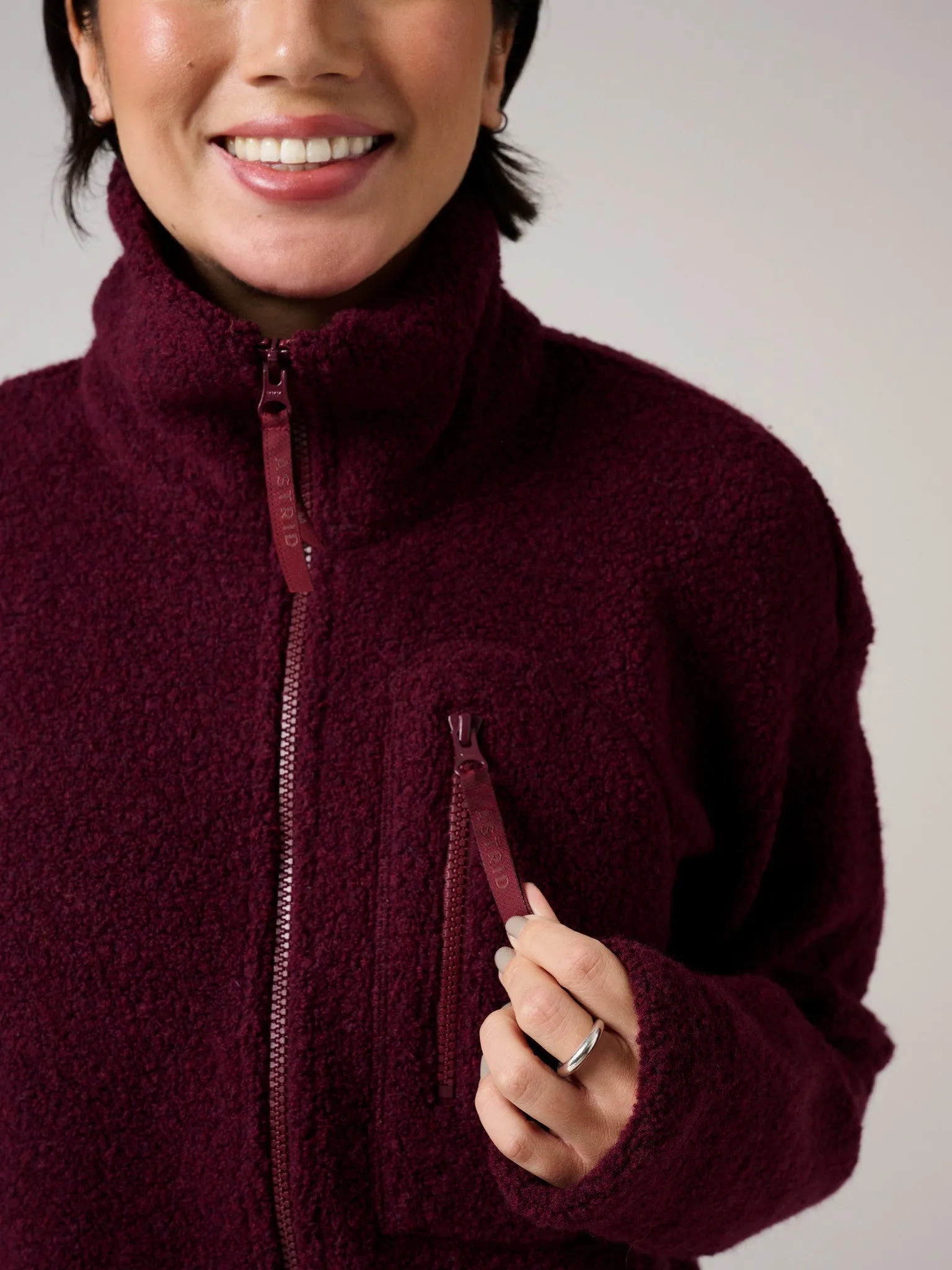 Minna Minimalist Wool Fleece Jacket Burgundy