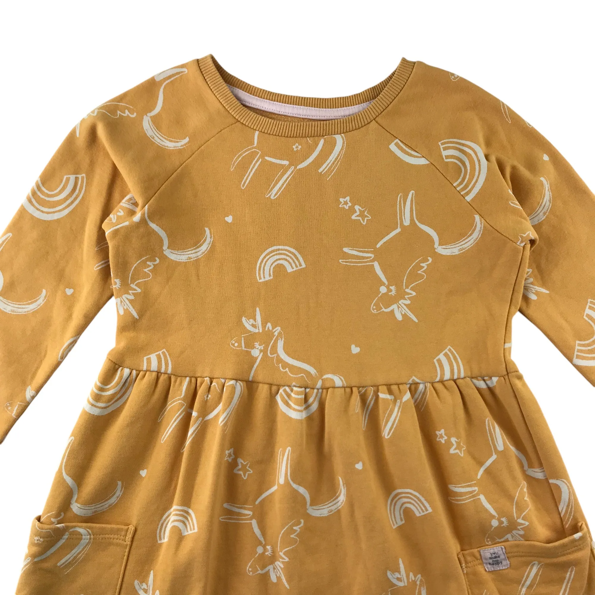 Nutmeg dress 5-6 years yellow unicorn jersey