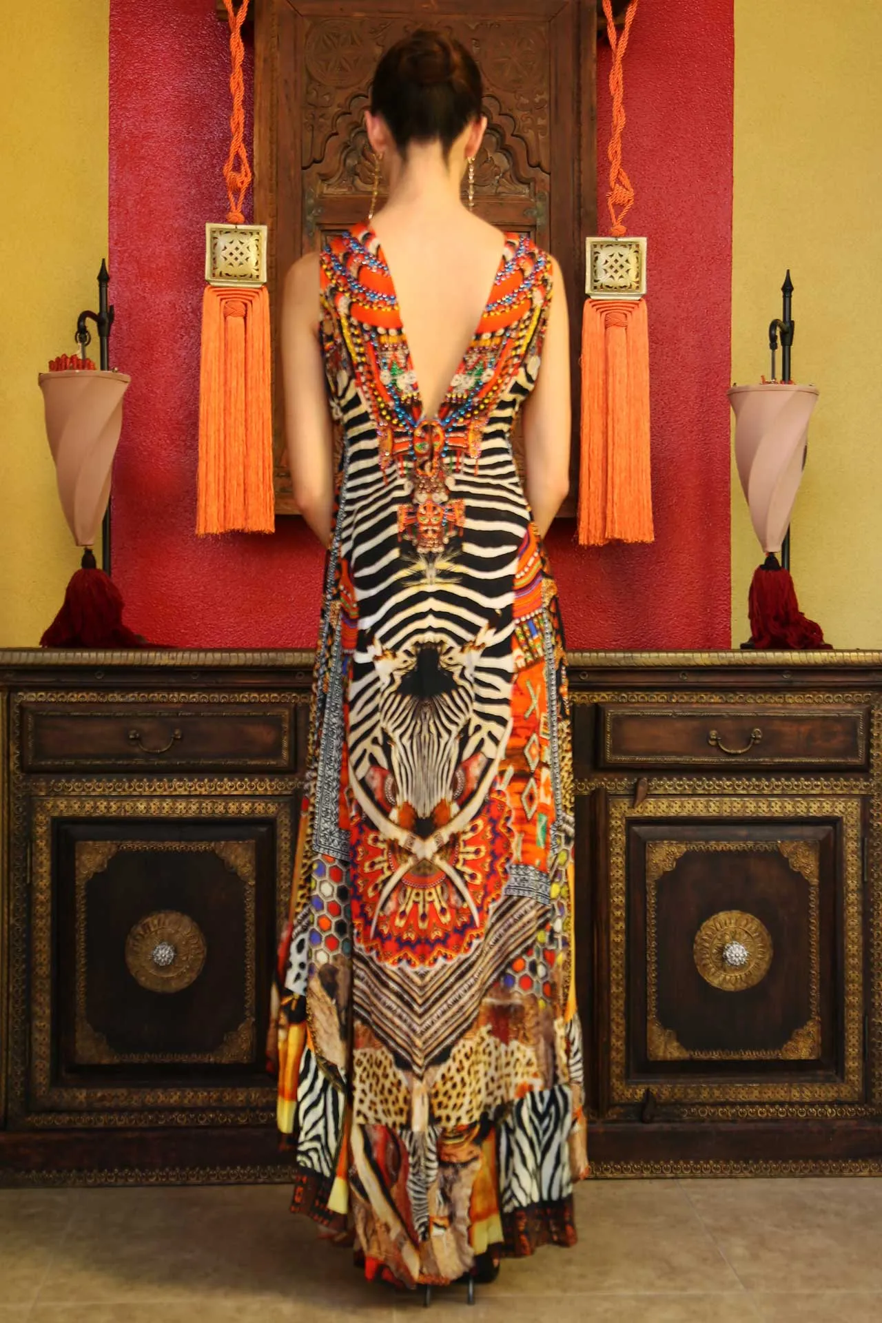 Orange Tribal High Low Dress