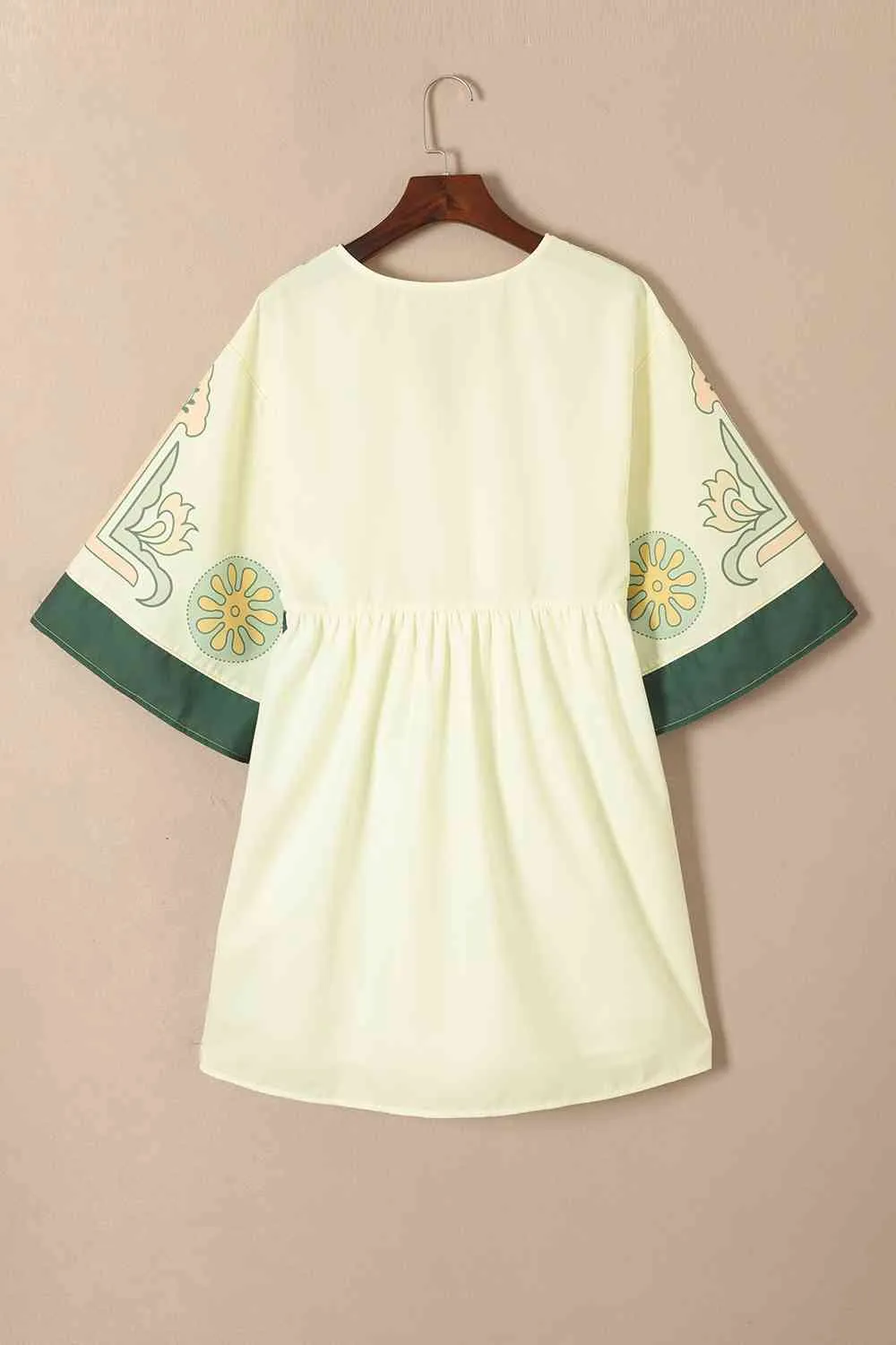 Printed V-Neck Kimono Sleeve Dress