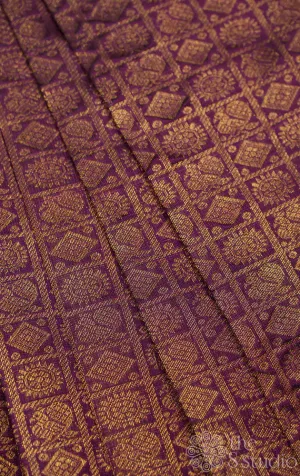 Purple kanchi silk blouse material with mayil chakram buttas