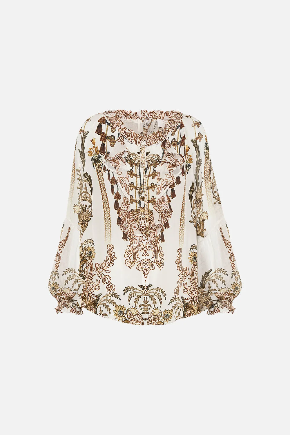 RAGLAN BLOUSE WITH CENTRE FRONT RUFFLE ROAD TO RICHESSE