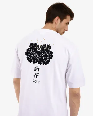 Rare Rabbit Men Jika White Short Sleeve Crew Neck Oversized Fit Graphic Back Print T-Shirt