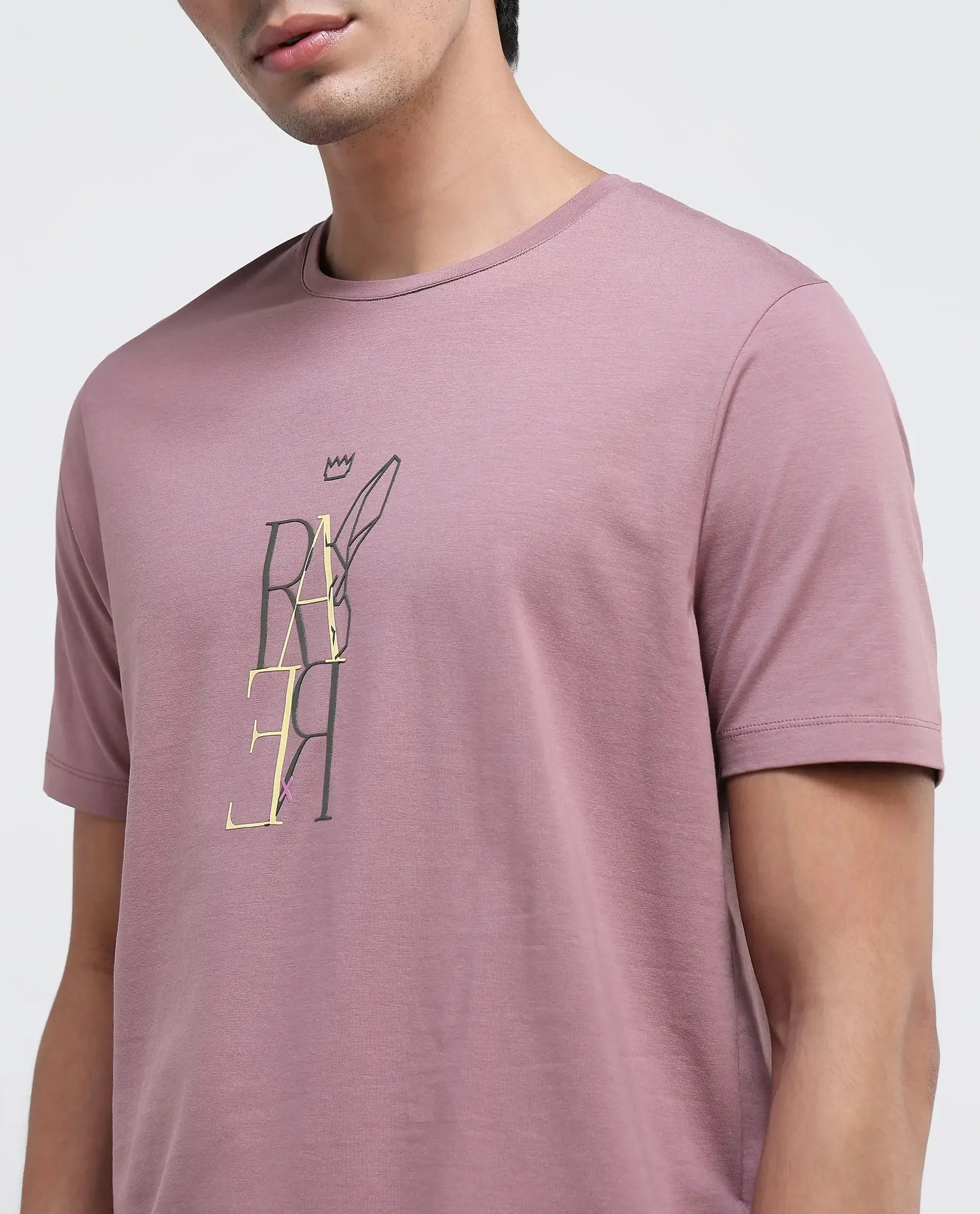 Rare Rabbit Men Keat Pink Short Sleeves Crew Neck Regular Fit Hd Graphic Print T-Shirt