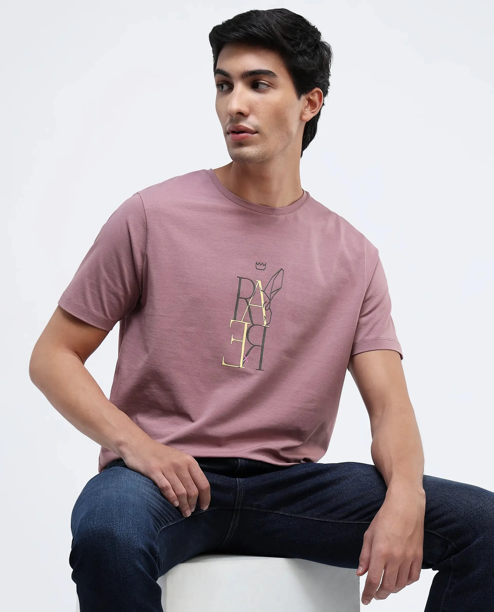 Rare Rabbit Men Keat Pink Short Sleeves Crew Neck Regular Fit Hd Graphic Print T-Shirt