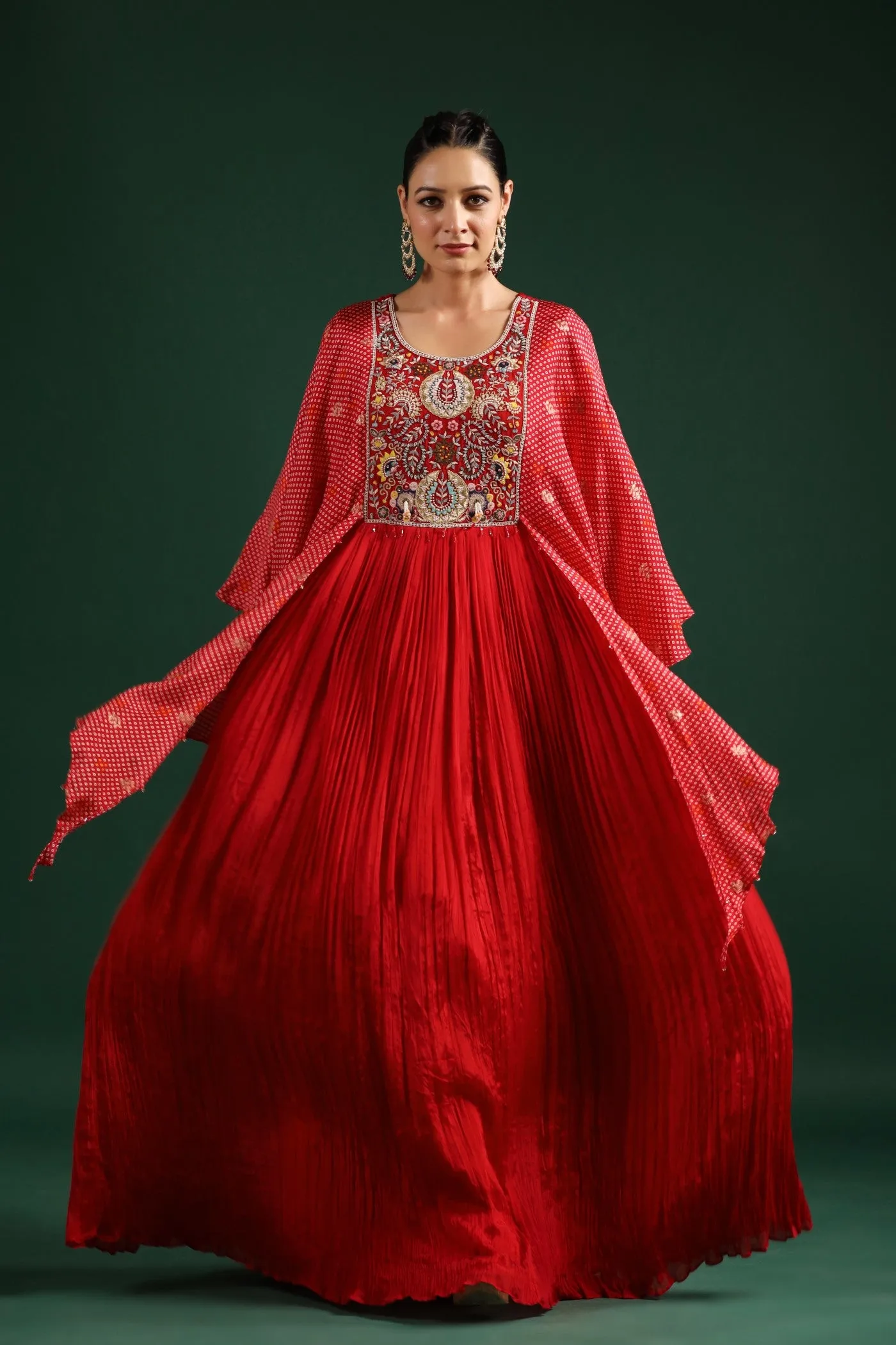 Red Bandhani Printed Gown