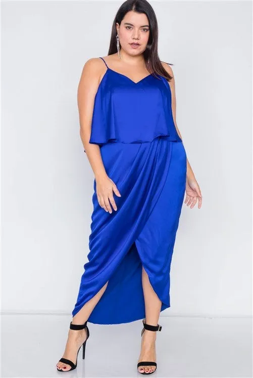 Satin Flounce Bandage Maxi Dress