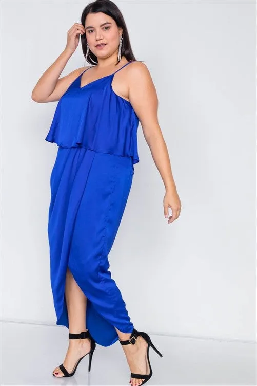 Satin Flounce Bandage Maxi Dress