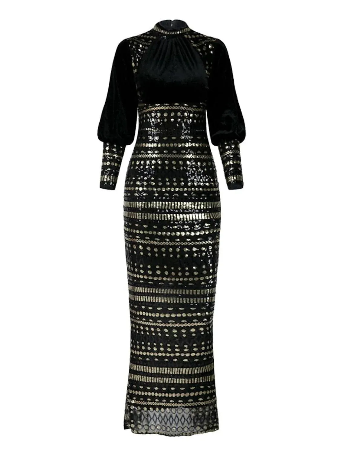 Sheath / Column Evening Gown Black Elegant Dress Formal Fall Ankle Length Long Sleeve High Neck Stretch Fabric with Sequin