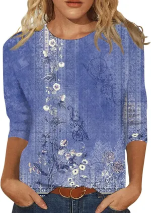 slqdgmryz 3/4 Sleeve Shirts for Women Loose Fit Crewneck Dressy Casual Tops Lightweight Solid Color Comfy Cute T Shirts