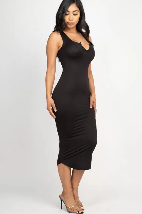 Split Neck Tank Midi Dress