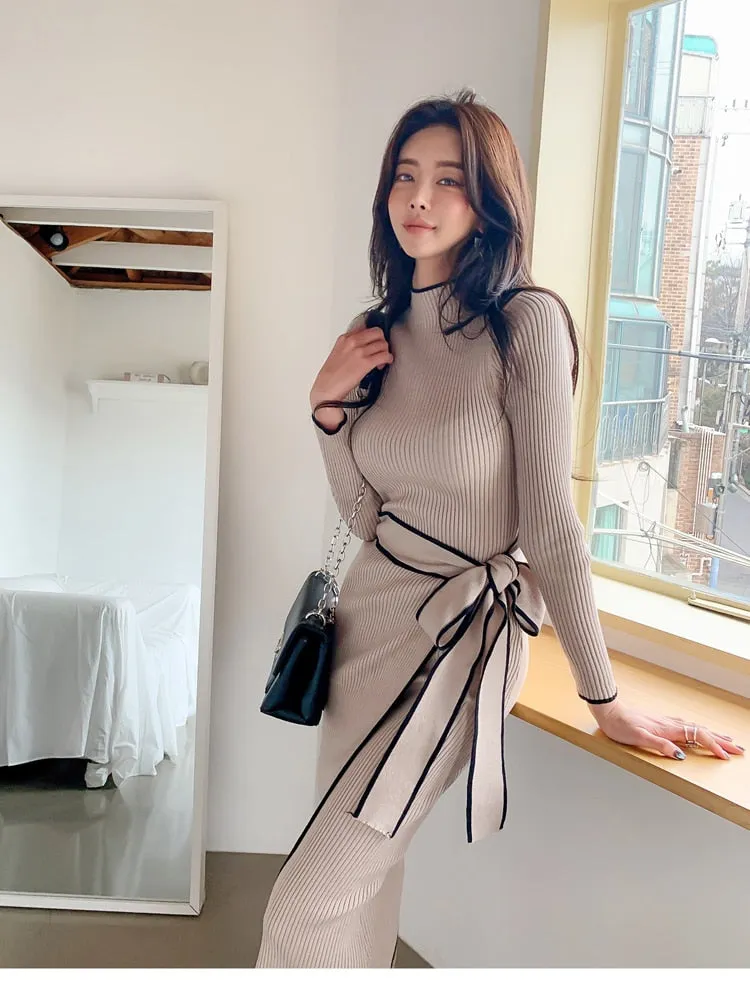 Stylemein - Long Sleeve Midi Dress | Winter Midi Dress