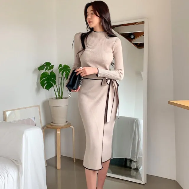 Stylemein - Long Sleeve Midi Dress | Winter Midi Dress
