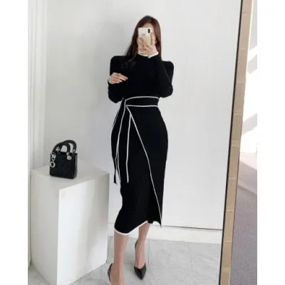 Stylemein - Long Sleeve Midi Dress | Winter Midi Dress