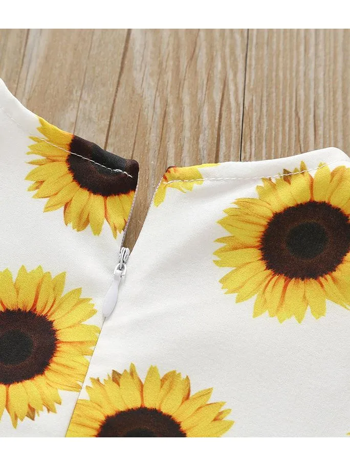 Summer 2-Piece Outfit Sunflower Sleeveless Dress Matching Headband