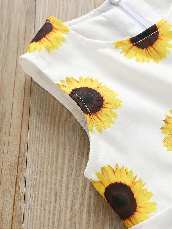 Summer 2-Piece Outfit Sunflower Sleeveless Dress Matching Headband