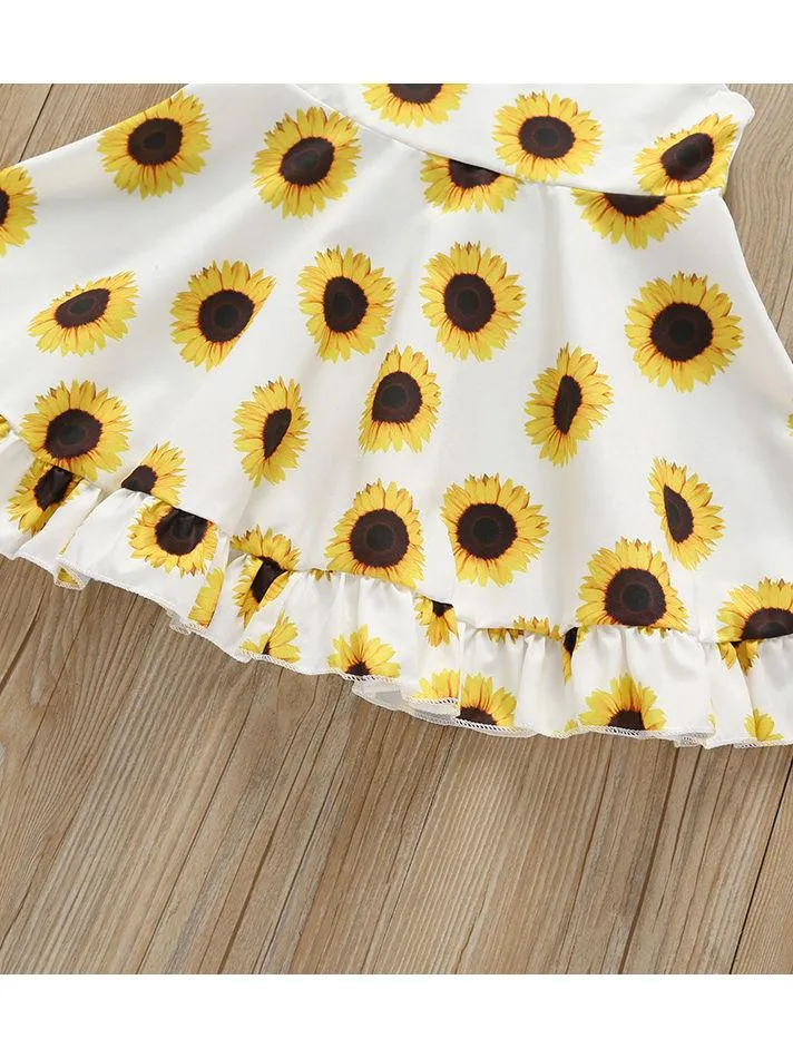 Summer 2-Piece Outfit Sunflower Sleeveless Dress Matching Headband