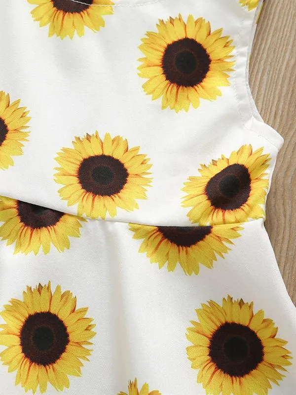 Summer 2-Piece Outfit Sunflower Sleeveless Dress Matching Headband