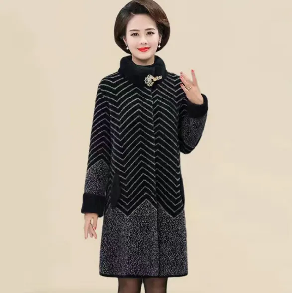 Thick Classy Stripe Coat With Pin