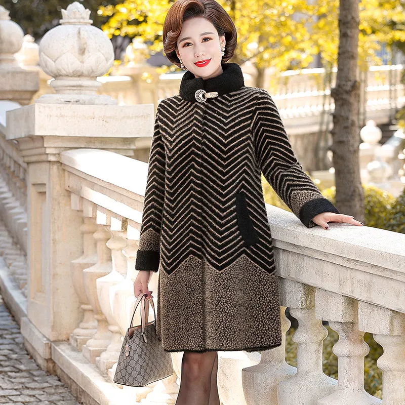 Thick Classy Stripe Coat With Pin