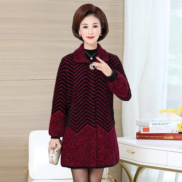 Thick Classy Stripe Coat With Pin