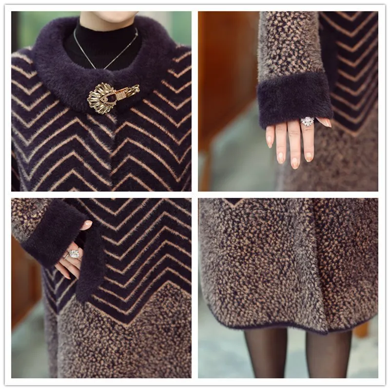 Thick Classy Stripe Coat With Pin