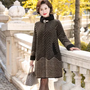 Thick Classy Stripe Coat With Pin