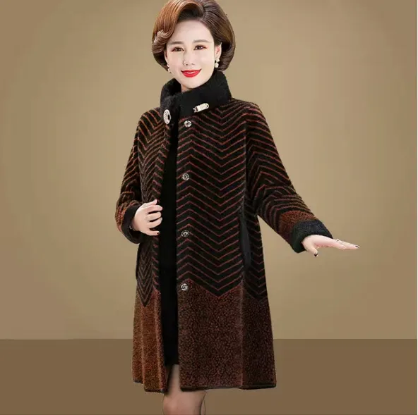 Thick Classy Stripe Coat With Pin