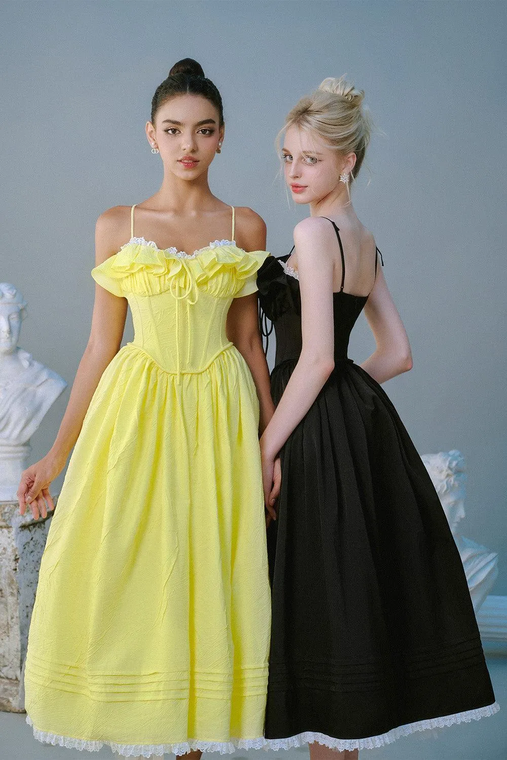 Tulip Ball Gown Spaghetti Strap Taffeta Silk Midi Dress
