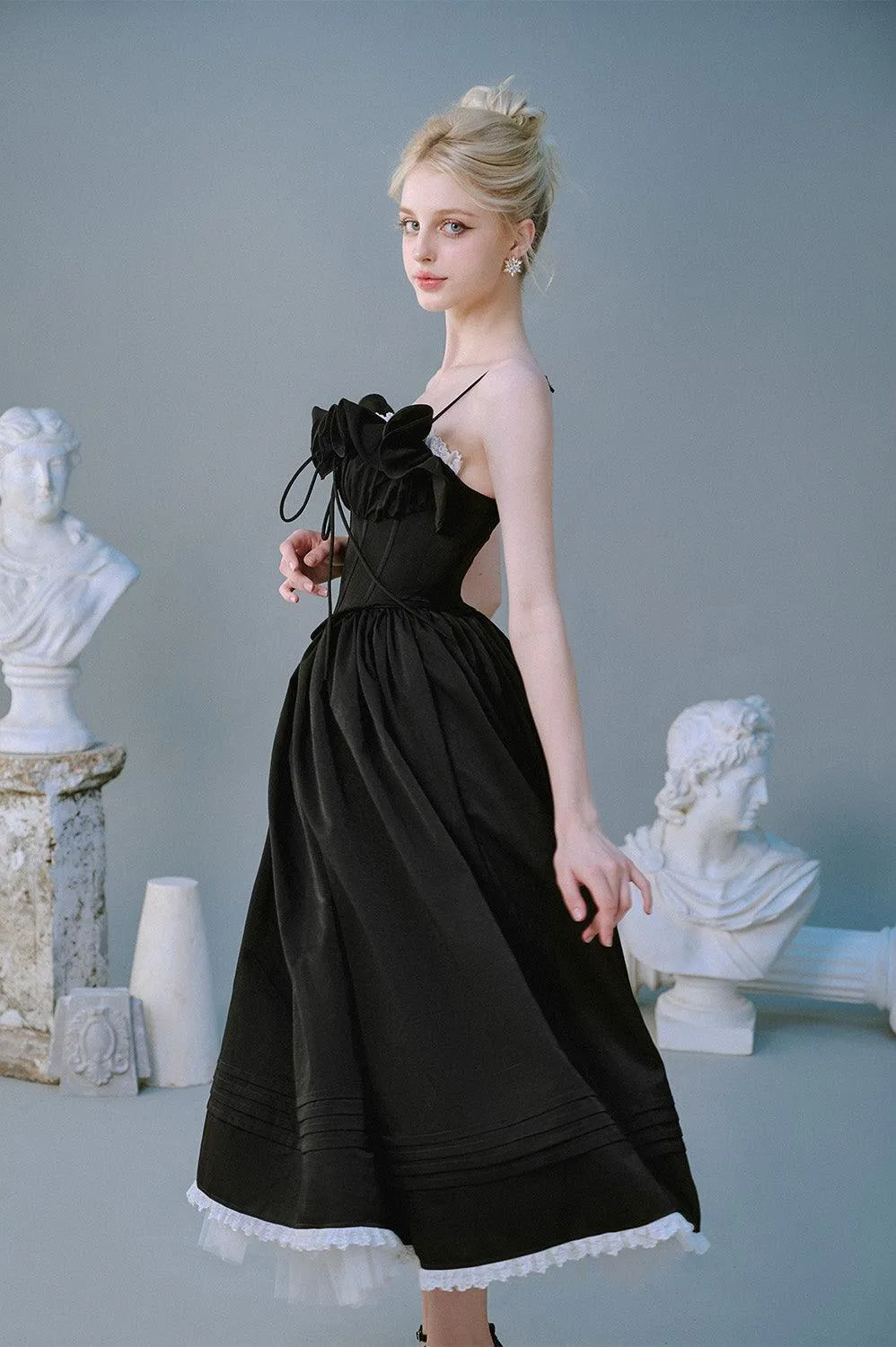 Tulip Ball Gown Spaghetti Strap Taffeta Silk Midi Dress