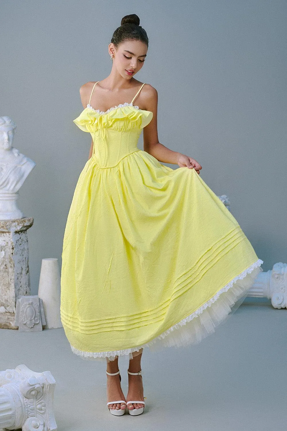 Tulip Ball Gown Spaghetti Strap Taffeta Silk Midi Dress