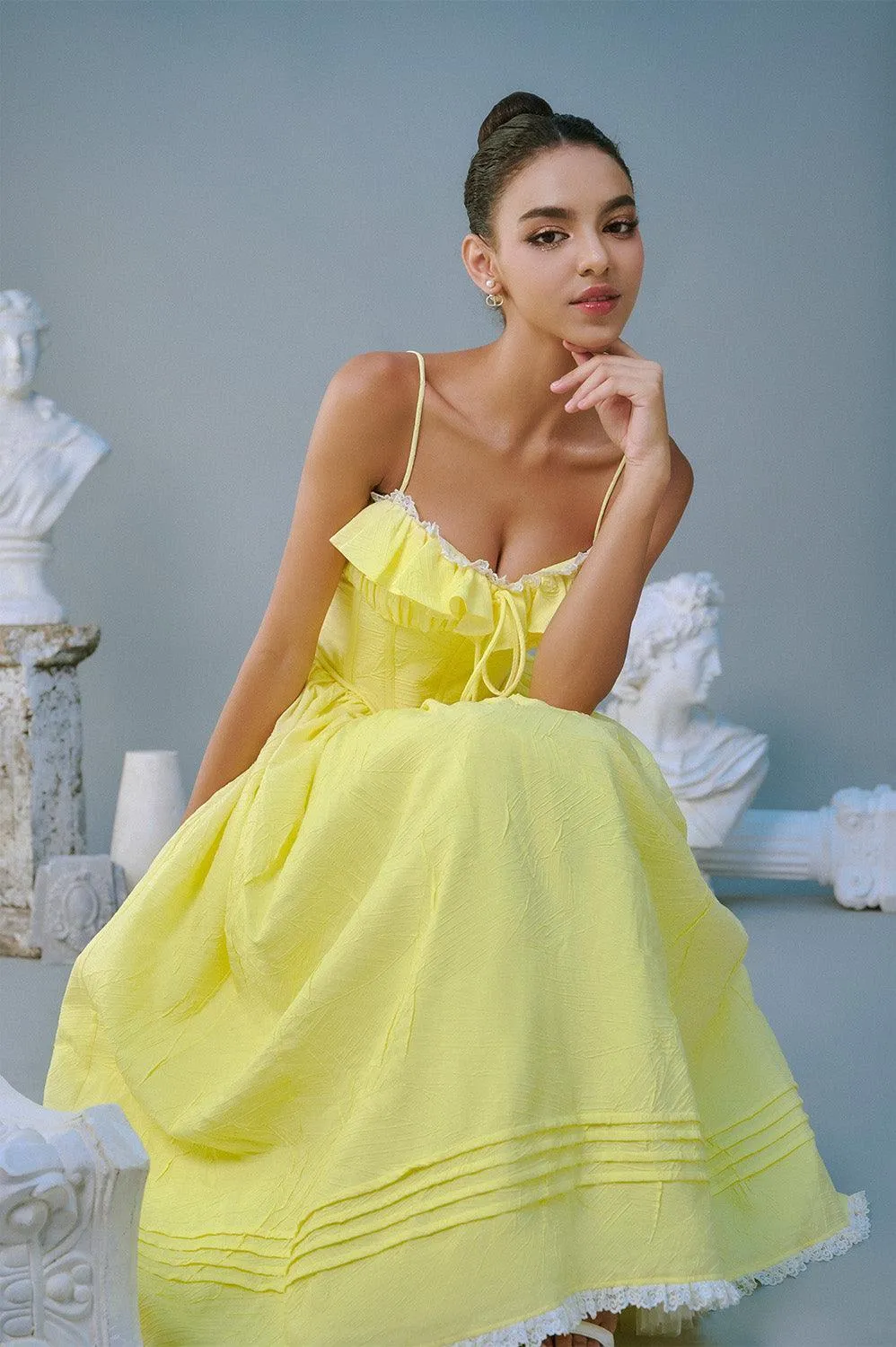 Tulip Ball Gown Spaghetti Strap Taffeta Silk Midi Dress