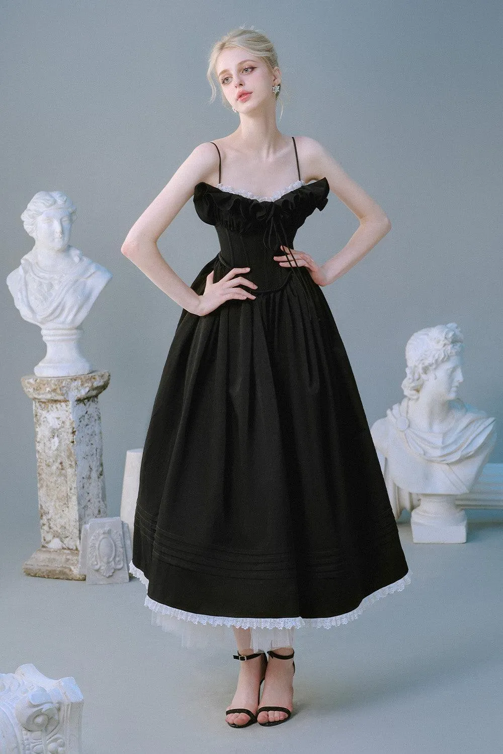 Tulip Ball Gown Spaghetti Strap Taffeta Silk Midi Dress