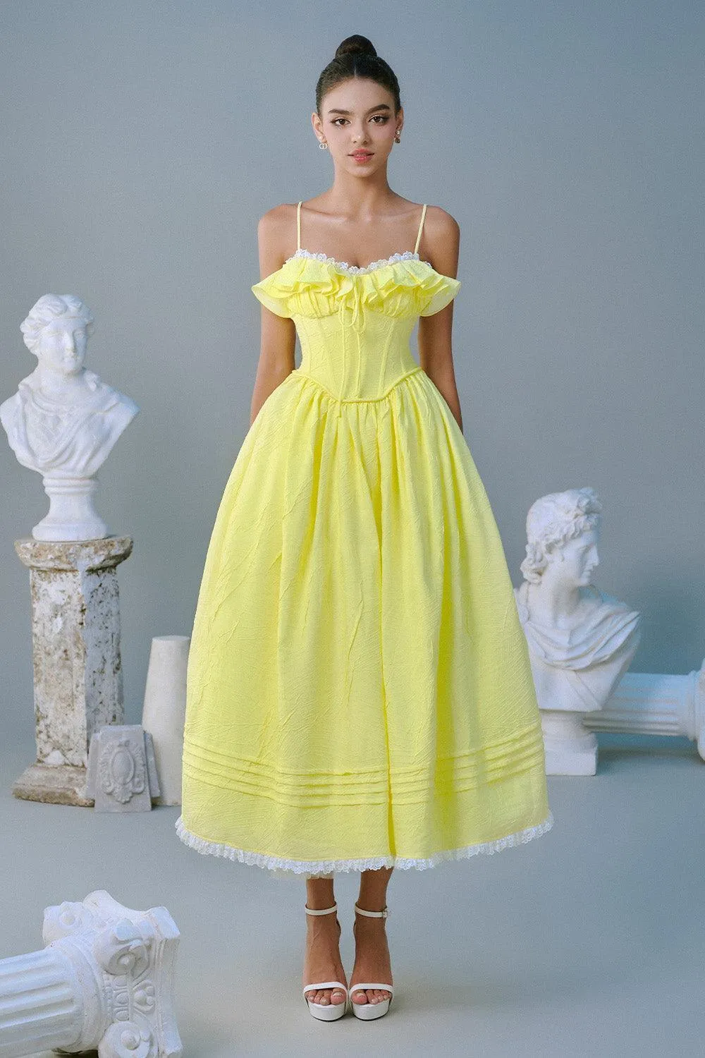 Tulip Ball Gown Spaghetti Strap Taffeta Silk Midi Dress